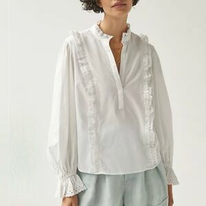 Anthropologie‎ Maeve Deep V Ruffle Lace Cottagecore Tunic Blouse Top Women's M